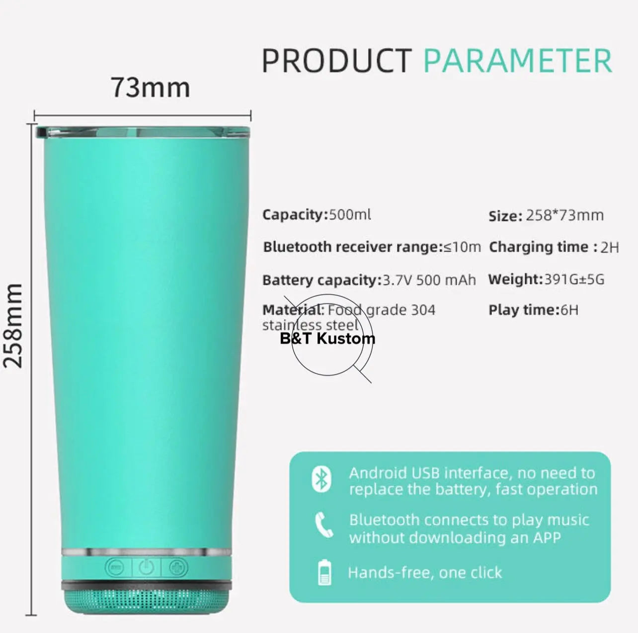 17oz Blank Bluetooth Speaker Tumbler