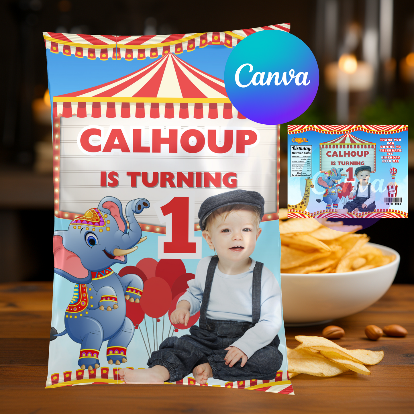 Editable Red Carnival Chip Bag Template 