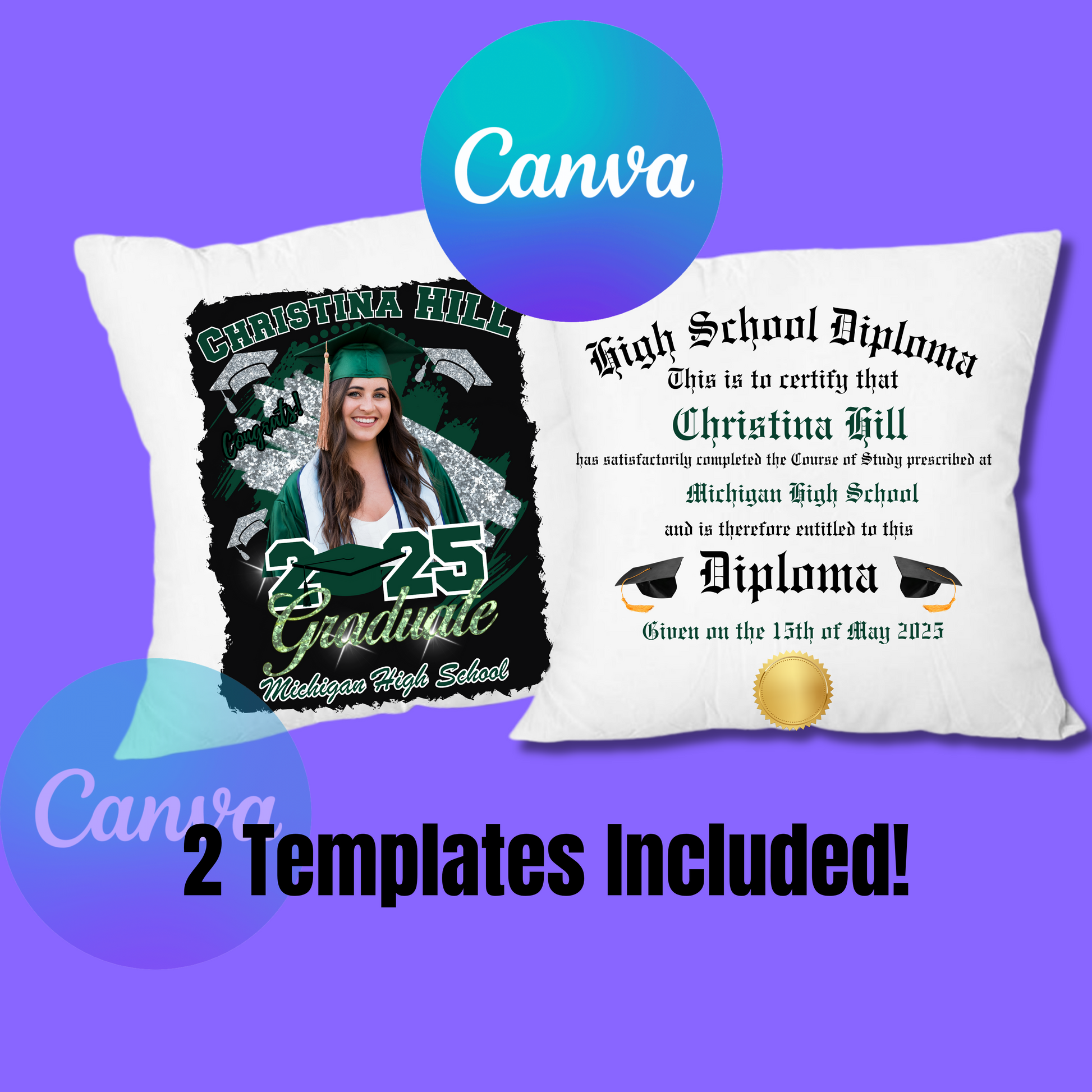 Editable Graduation Diploma Pillow Template 